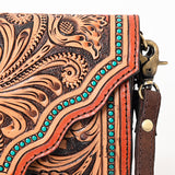 ADBGA393 Tooled Leather Wallet Bag with Turquoise Stud Trim & Floral Design