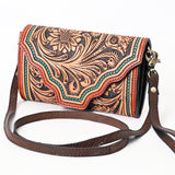 ADBGA393 Tooled Leather Wallet Bag with Turquoise Stud Trim & Floral Design