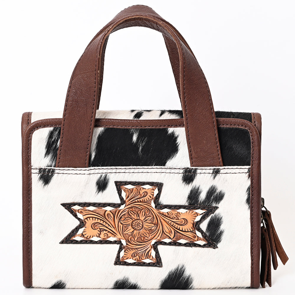 ADBGA395 Hair-On Cowhide Mini Bible Tote with Tooled Leather Cross Patch