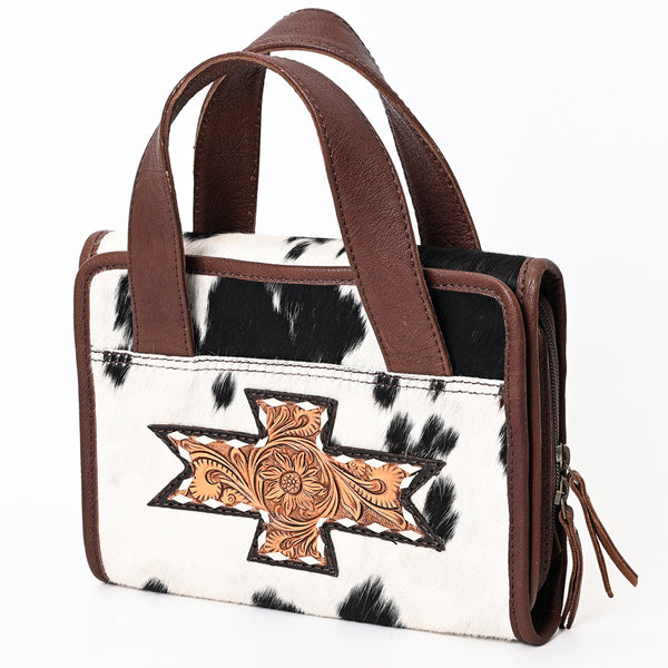 ADBGA395 Hair-On Cowhide Mini Bible Tote with Tooled Leather Cross Patch