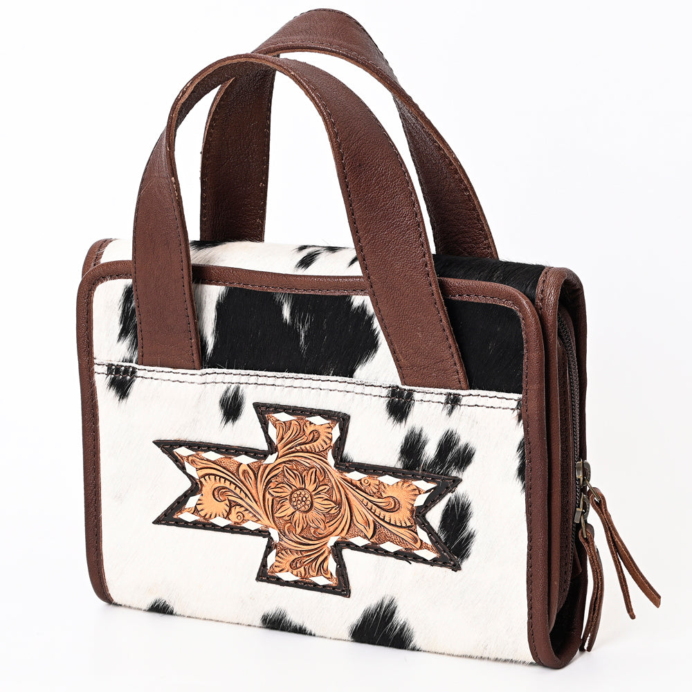 ADBGA395 Hair-On Cowhide Mini Bible Tote with Tooled Leather Cross Patch