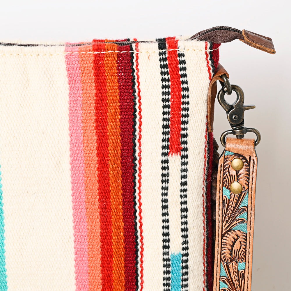 ADBG298 Shelby Western Crossbody Bag Handwoven Saddle Blanket & Genuine Leather Fringe