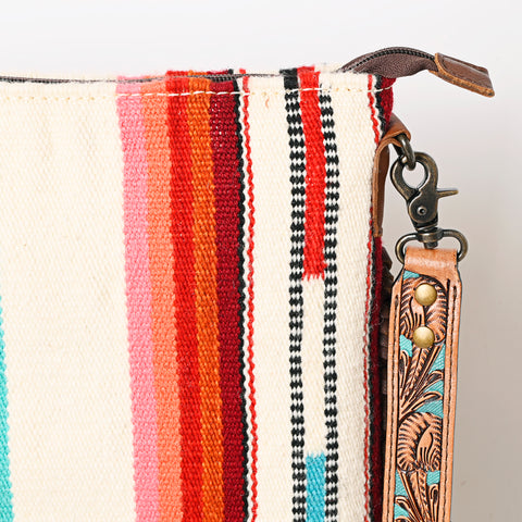 American Darling Large Cross body Bag - Hand Tooled Floral Leather & Woven Saddle Blanket Purse