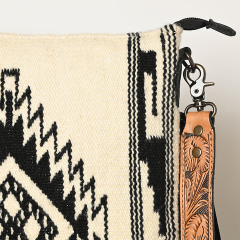 American Darling Large Cross body Bag - Hand Tooled Floral Leather & Woven Saddle Blanket Purse