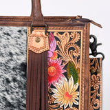 LC-ADBG230 Hand Tooled Leather Tote Bag with Hair-On Cowhide & Hand-Painted Floral Design