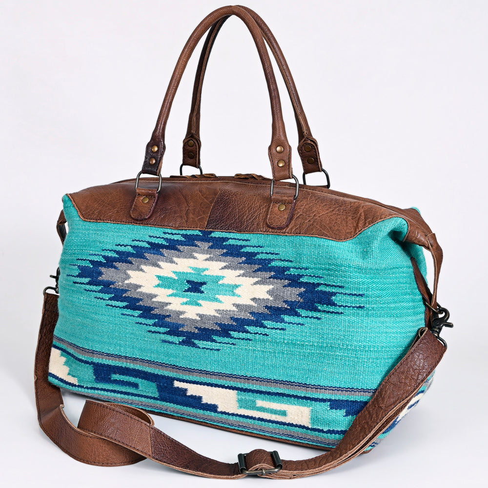 ADBG460 Southwestern Wool & Leather Duffel Bag Handwoven Saddle Blanket Travel Tote