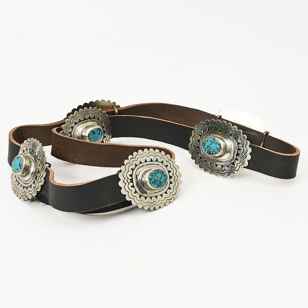 ADBLA105 Turquoise Concho Western Leather Belt with Silver Accents