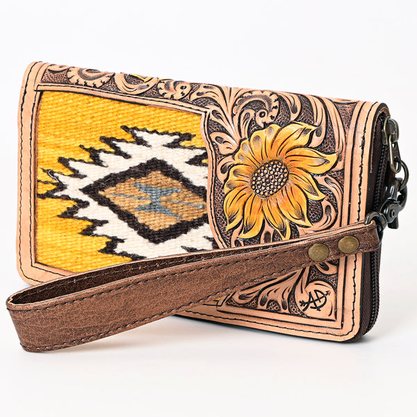 ADBG1189 Navajo & Floral Wristlet Organiser - Hand-Tooled Leather by American Darling