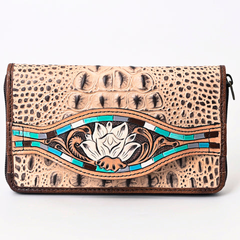 American Darling Western Leather Wallet Bag Crocodile Embossed Hand Tooled