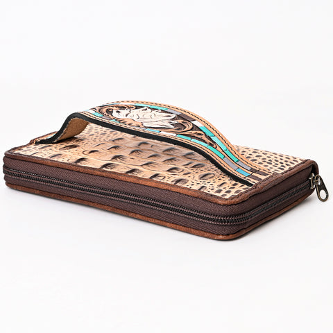 American Darling Western Leather Wallet Bag Crocodile Embossed Hand Tooled