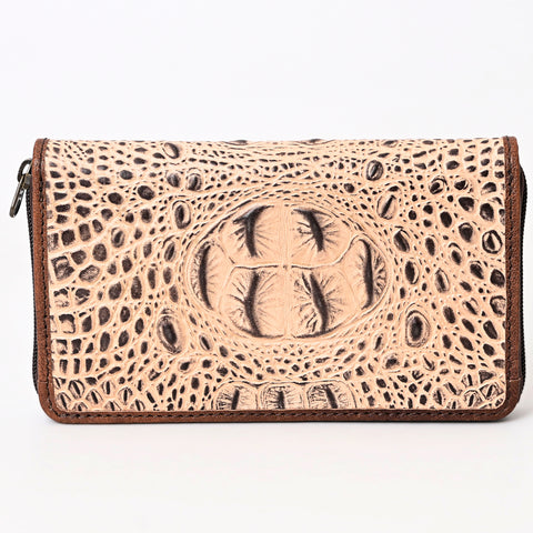 American Darling Western Leather Wallet Bag Crocodile Embossed Hand Tooled