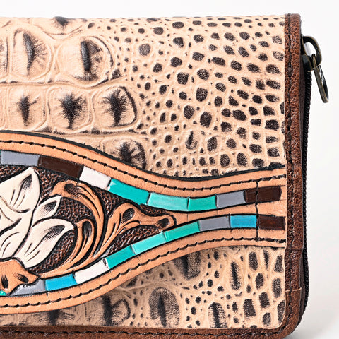 American Darling Western Leather Wallet Bag Crocodile Embossed Hand Tooled
