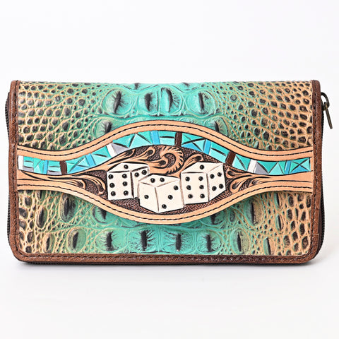 American Darling Western Leather Wallet Bag Crocodile Embossed Hand Tooled