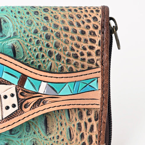 American Darling Western Leather Wallet Bag Crocodile Embossed Hand Tooled