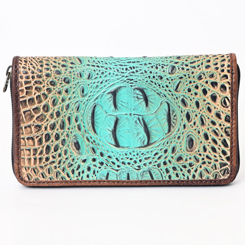 American Darling Western Leather Wallet Bag Crocodile Embossed Hand Tooled