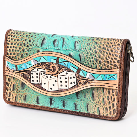 American Darling Western Leather Wallet Bag Crocodile Embossed Hand Tooled