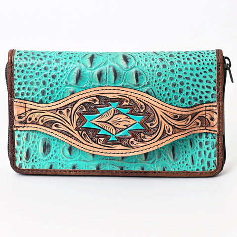 American Darling Western Leather Wallet Bag Crocodile Embossed Hand Tooled