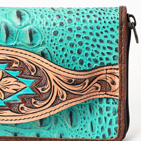American Darling Western Leather Wallet Bag Crocodile Embossed Hand Tooled