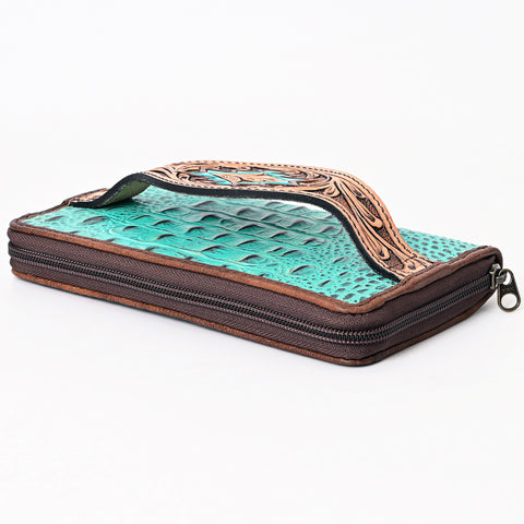 American Darling Western Leather Wallet Bag Crocodile Embossed Hand Tooled