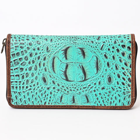 American Darling Western Leather Wallet Bag Crocodile Embossed Hand Tooled