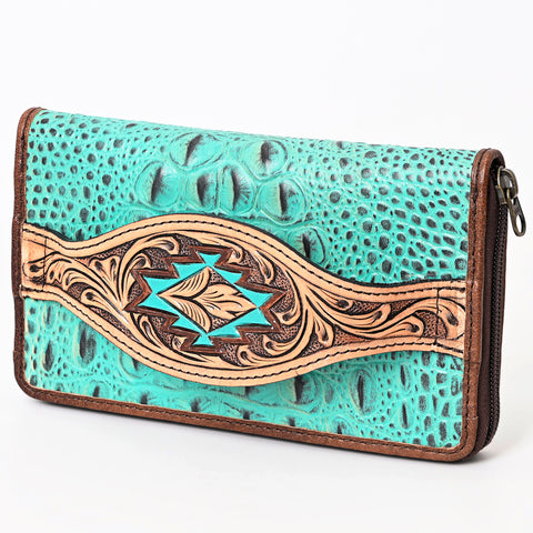 American Darling Western Leather Wallet Bag Crocodile Embossed Hand Tooled