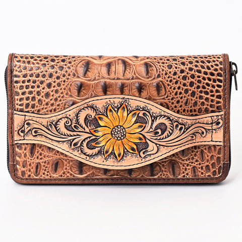 American Darling Western Leather Wallet Bag Crocodile Embossed Hand Tooled