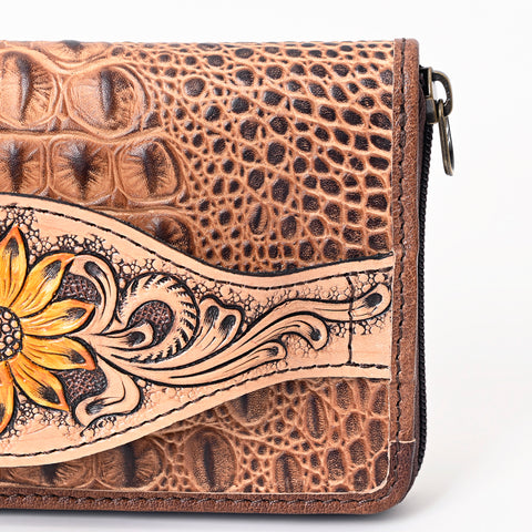 American Darling Western Leather Wallet Bag Crocodile Embossed Hand Tooled