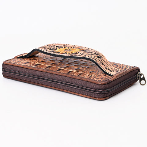 American Darling Western Leather Wallet Bag Crocodile Embossed Hand Tooled