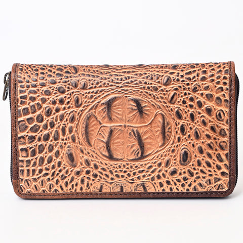 American Darling Western Leather Wallet Bag Crocodile Embossed Hand Tooled