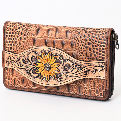 American Darling Western Leather Wallet Bag Crocodile Embossed Hand Tooled