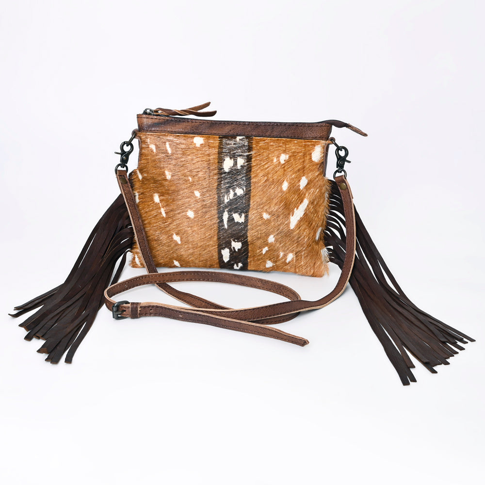 American Darling Hair-On Cowhide Leather Western Small Crossbody Bag with Fringes