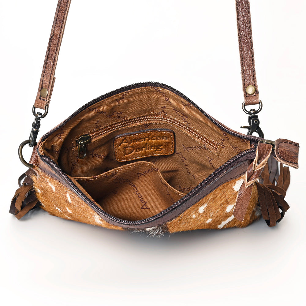 American Darling Hair-On Cowhide Leather Western Small Crossbody Bag with Fringes