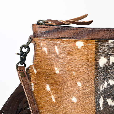 American Darling Hair-On Cowhide Leather Western Small Crossbody Bag with Fringes