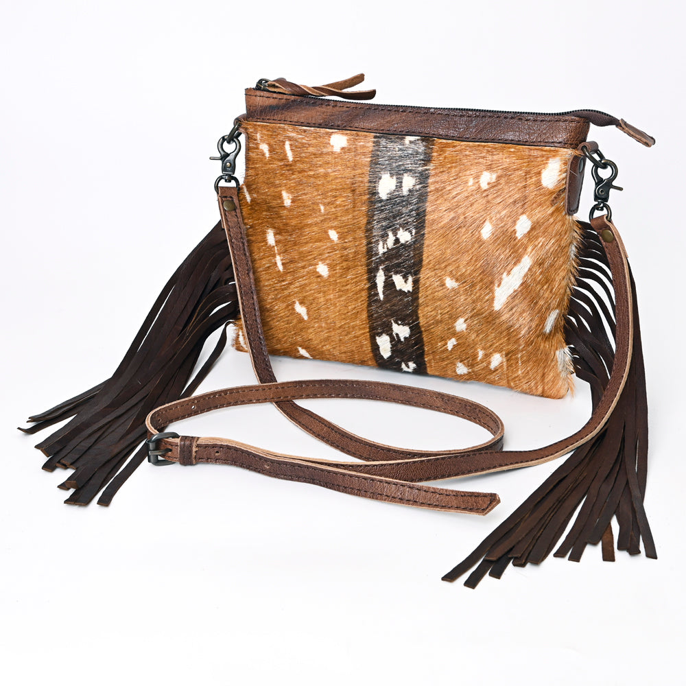 American Darling Hair-On Cowhide Leather Western Small Crossbody Bag with Fringes