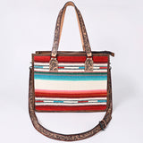 LC-ADBG1033 Southwestern Wool & Leather Tote Bag-Hand-Tooled Straps & Tribal Pattern