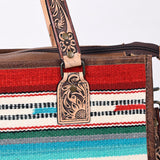 LC-ADBG1033 Southwestern Wool & Leather Tote Bag-Hand-Tooled Straps & Tribal Pattern