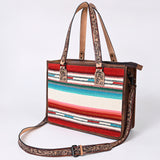 LC-ADBG1033 Southwestern Wool & Leather Tote Bag-Hand-Tooled Straps & Tribal Pattern