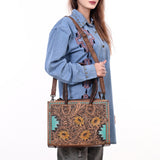 ADBG1158 Floral Hand-Tooled Western Leather Tote Bag with Floral Design - American Darling