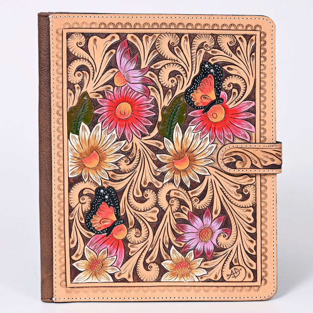ADBG1040 Hand Tooled Western Leather Portfolio-Mosaic Trim Organizer