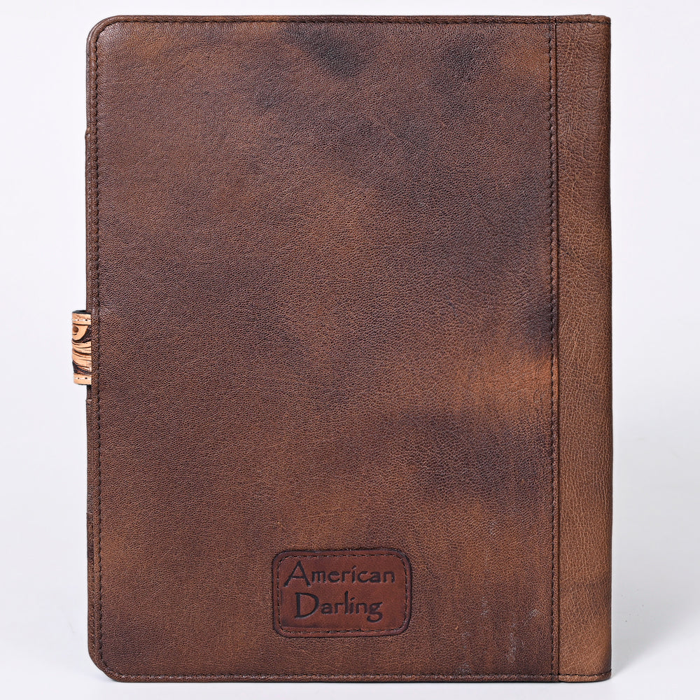 ADBG1040 Hand Tooled Western Leather Portfolio-Mosaic Trim Organizer