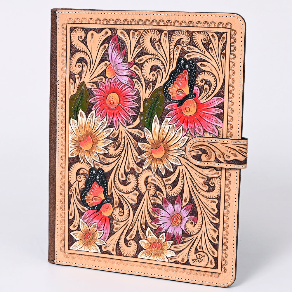 ADBG1040 Hand Tooled Western Leather Portfolio-Mosaic Trim Organizer