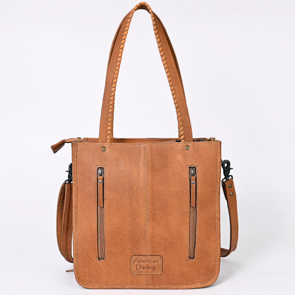 American Darling Hair-on Cowhide Tote Bag with Hand-Tooled Leather and Fringes