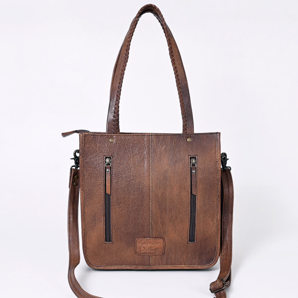 American Darling Hair-on Cowhide Tote Bag with Hand-Tooled Leather and Fringes