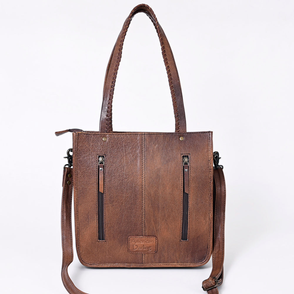 American Darling Hair-on Cowhide Tote Bag with Hand-Tooled Leather and Fringes