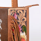 ADBG1086 Western Cowhide Fringe Tote Bag with Tooled Leather Straps-Handcrafted by American Darling