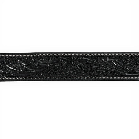 ADBLF215 Black Hand-Tooled Leather Belt with Matching Floral Buckle