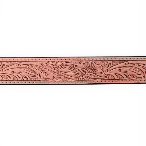 ADBLF218 Light Pink Hand-Tooled Leather Belt with Matching Floral Buckle