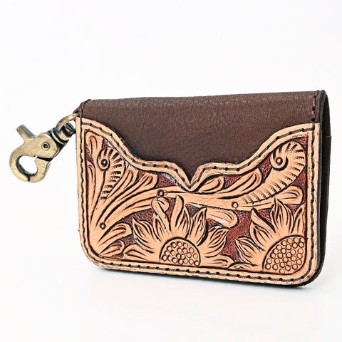 American Darling Hand Tooled Floral Carved Genuine Western Leather Key Ring