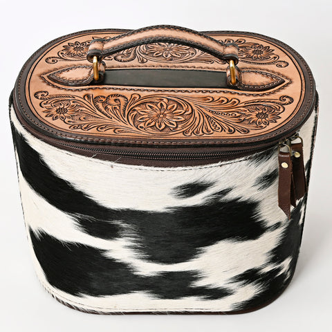 American Darling Hair-On Hide Jewelry Case with Tooled Leather Top and Spacious Interior