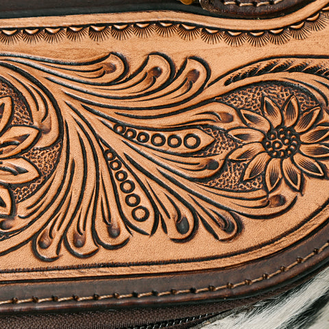 American Darling Hair-On Hide Jewelry Case with Tooled Leather Top and Spacious Interior